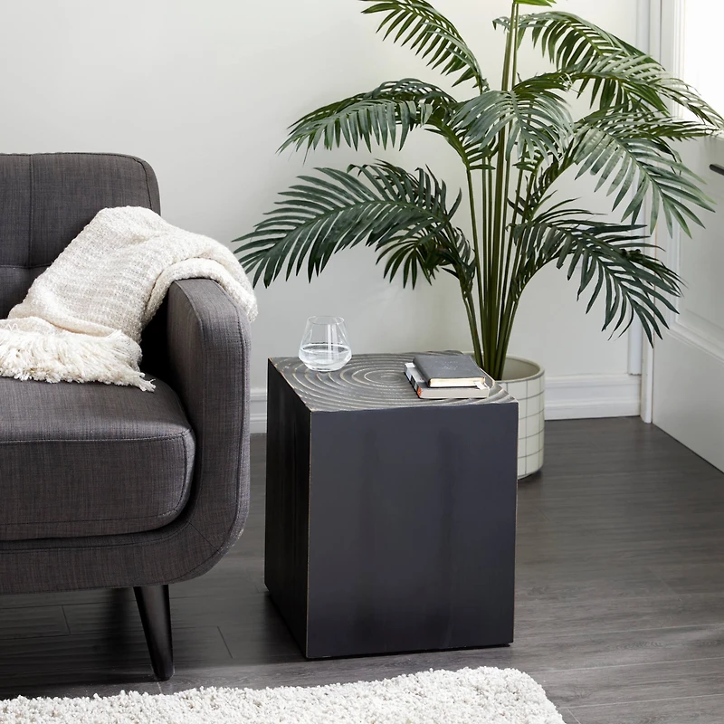 19" Black Rustic Wood Accent Table