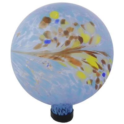 10" Blue Hand Painted Feather Design Glass Garden Gazing Ball