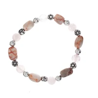 John Bead Pink Zebra Jasper & Rose Quartz Stretch Bracelet