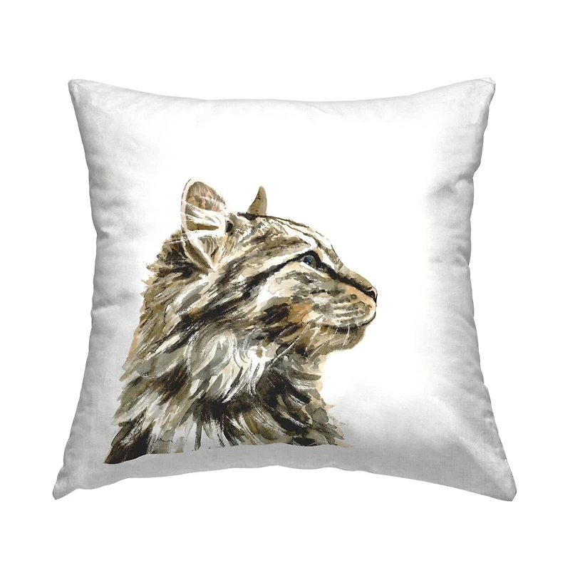 Stupell Industries Fluffy Tabby Cat Gazing Casual Portrait Throw Pillow, 18" x 18"