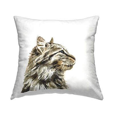 Stupell Industries Fluffy Tabby Cat Gazing Casual Portrait Throw Pillow, 18" x 18"
