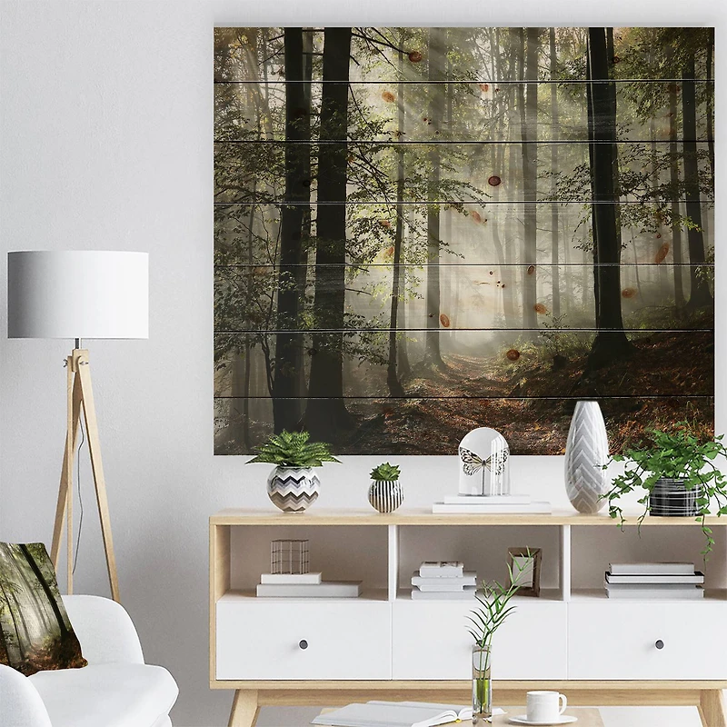 Designart - Light in Dense Fall Forest with Fog