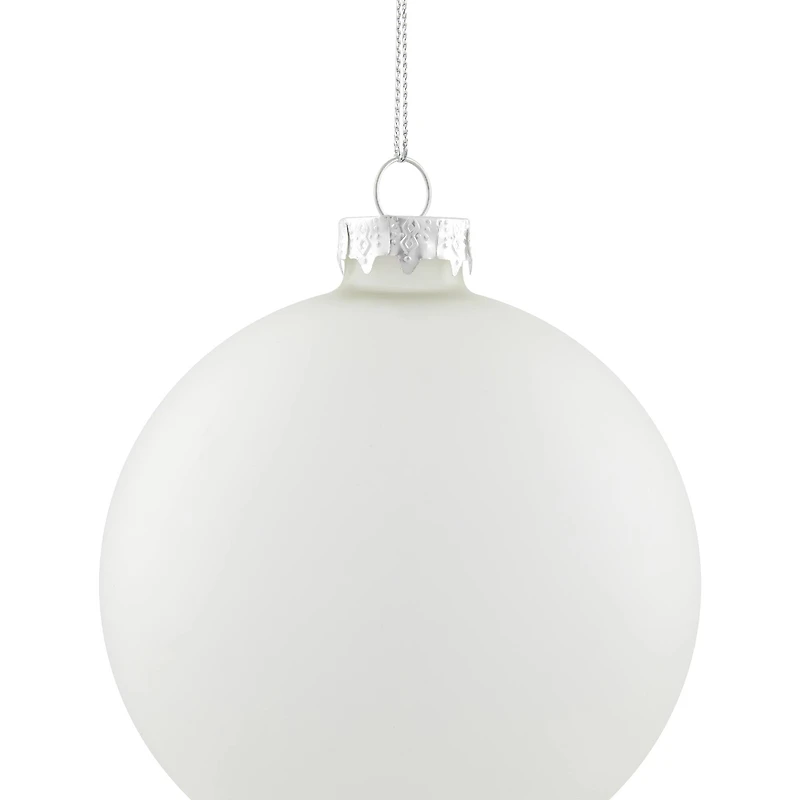 4ct. 4" White & Silver Frosted Matte Glass Ball Ornaments