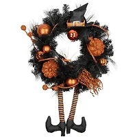 24'' Unlit Orange and Black Witch and Pumpkins Halloween Wreath