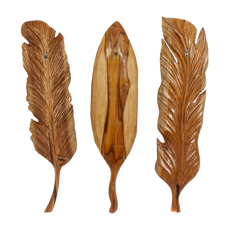 Set of 3 Brown Teak Wood Rustic Wall Decor 7", 27"
