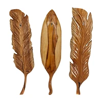 Set of 3 Brown Teak Wood Rustic Wall Decor 7", 27"