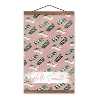 Hello Summer Pink Sun Bathers Teak Hanging Canvas
