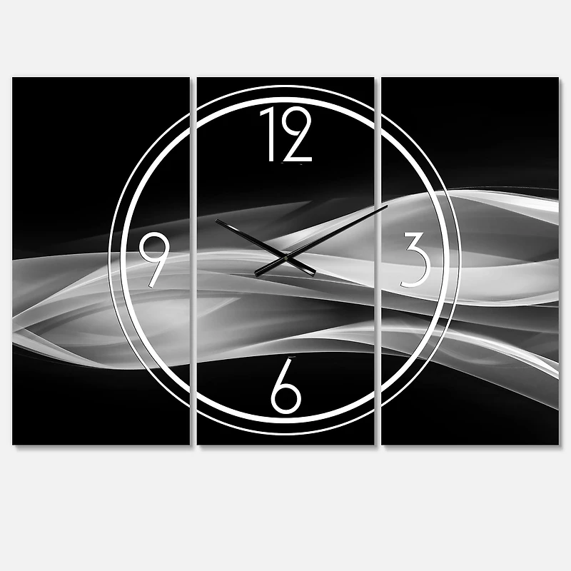 Designart Glittering Silver Pattern Modern 3 Panel Wall Clock