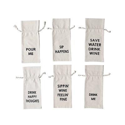 Hello Honey® 14" Natural & Black Quotations Cotton Wine Bag Set