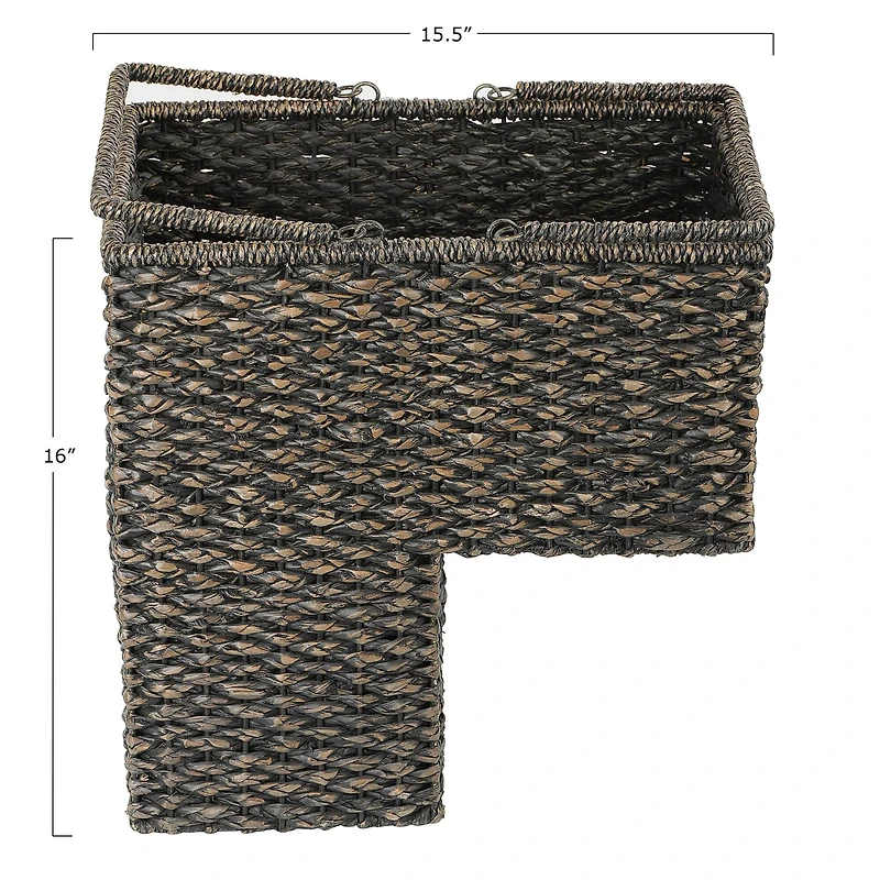 Hello Honey® 16" Bangkuan & Rattan Black Stair Basket with Handle