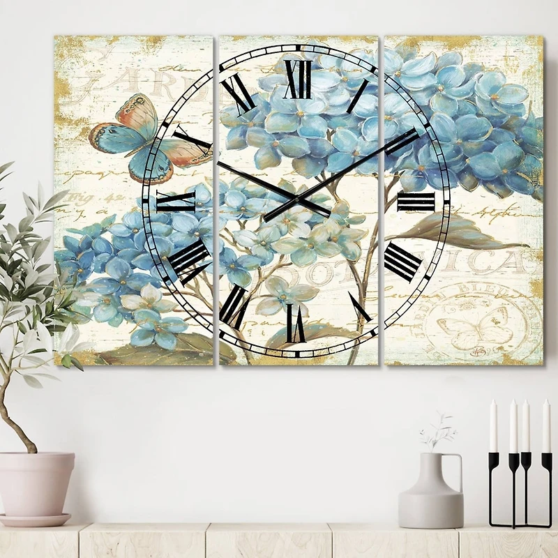 Designart Butterfly Blue Garden II Multipanel Wall Clock