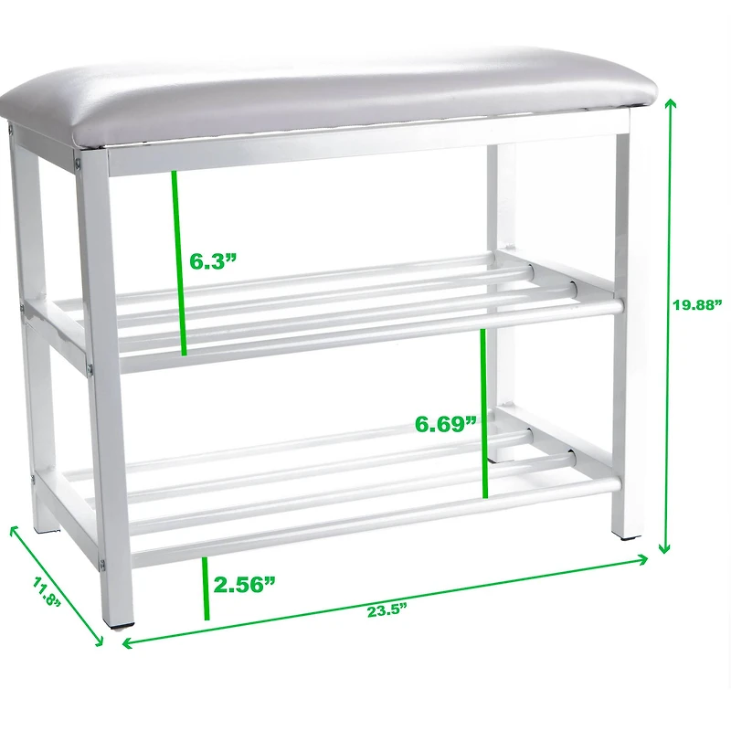 Mind Reader 3-Tier White Shoe Bench with Seat