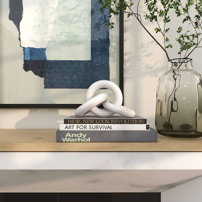 10" White Marble 3 Link Chain Sculpture Décor