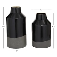 The Novogratz Set of 2 Black Metal Contemporary Vase, 10", 12"