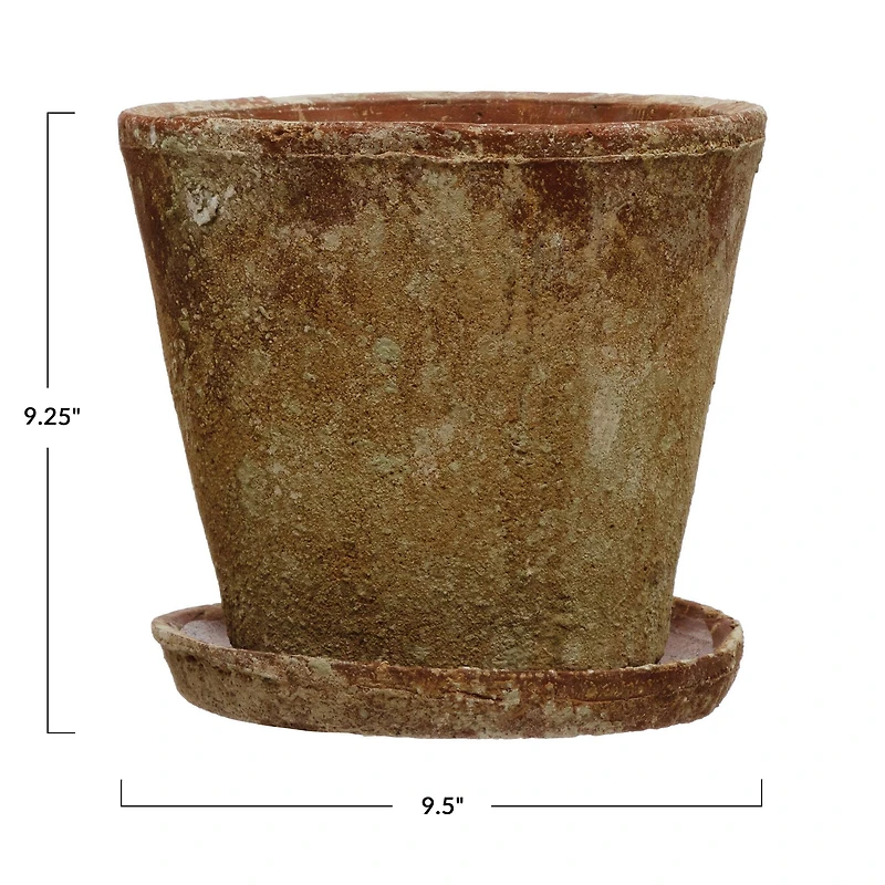 Hello Honey® Distressed Terracotta Cement Planter with Saucer Set
