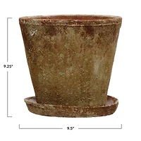 Hello Honey® Distressed Terracotta Cement Planter with Saucer Set