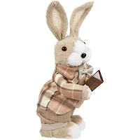 12" Beige Boy Easter Rabbit Figurine with Plaid Jacket