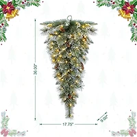 Glitzhome® 3ft Pre-Lit Frosted Greenery Pinecones Christmas Teardrop, LED Lights and Timer