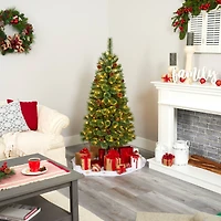 5ft. Pre-Lit White Mountain Pine & Pinecones Artificial Christmas Tree with Clear LED Lights