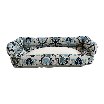 Hello Honey® 39" Natural, Blue & Gray Floral Cotton and Sherpa Pet Bed