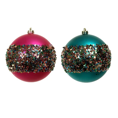 2 Pack 4.7" Jewels & Jolly Sequin Stripe Shatterproof Ball Ornaments by Ashland®