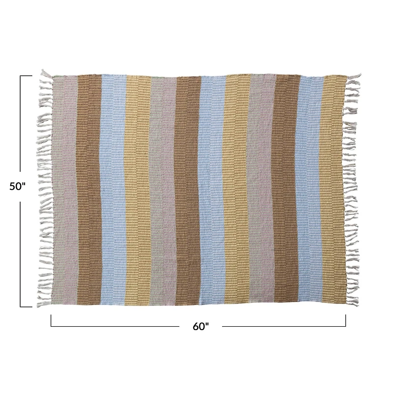 Hello Honey® 60" Striped Woven Reclaimed Cotton Blend Throw with Fringe