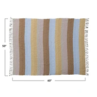Hello Honey® 60" Striped Woven Reclaimed Cotton Blend Throw with Fringe