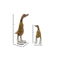 Brown Bamboo Coastal Duck Sculpture Set