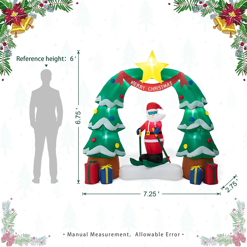 Glitzhome® 7ft. LED Lighted Inflatable Santa Skiing under Tree Arch Décor