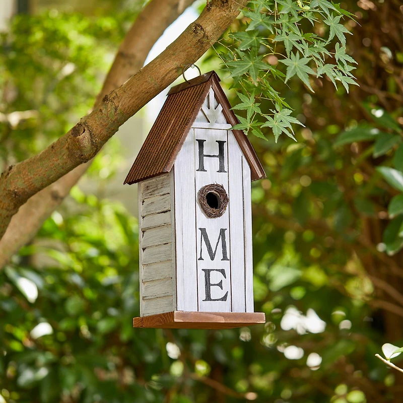 Glitzhome® 14.75" Distressed Wood HOME Birdhouse