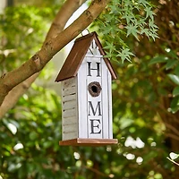 Glitzhome® 14.75" Distressed Wood HOME Birdhouse