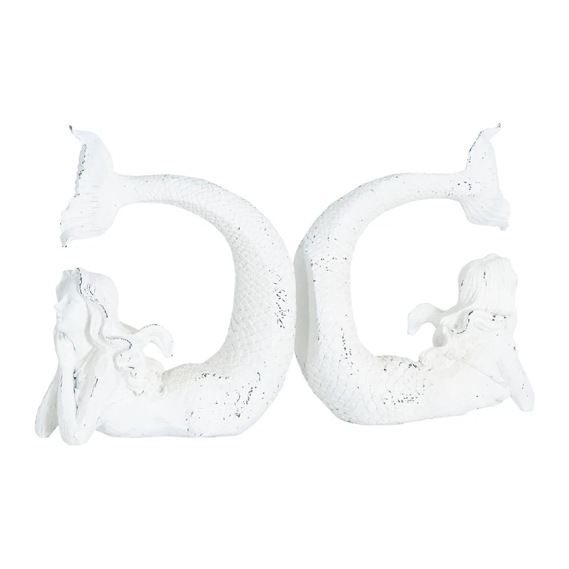 Hello Honey® Distressed White Stone Mermaid Bookends Set
