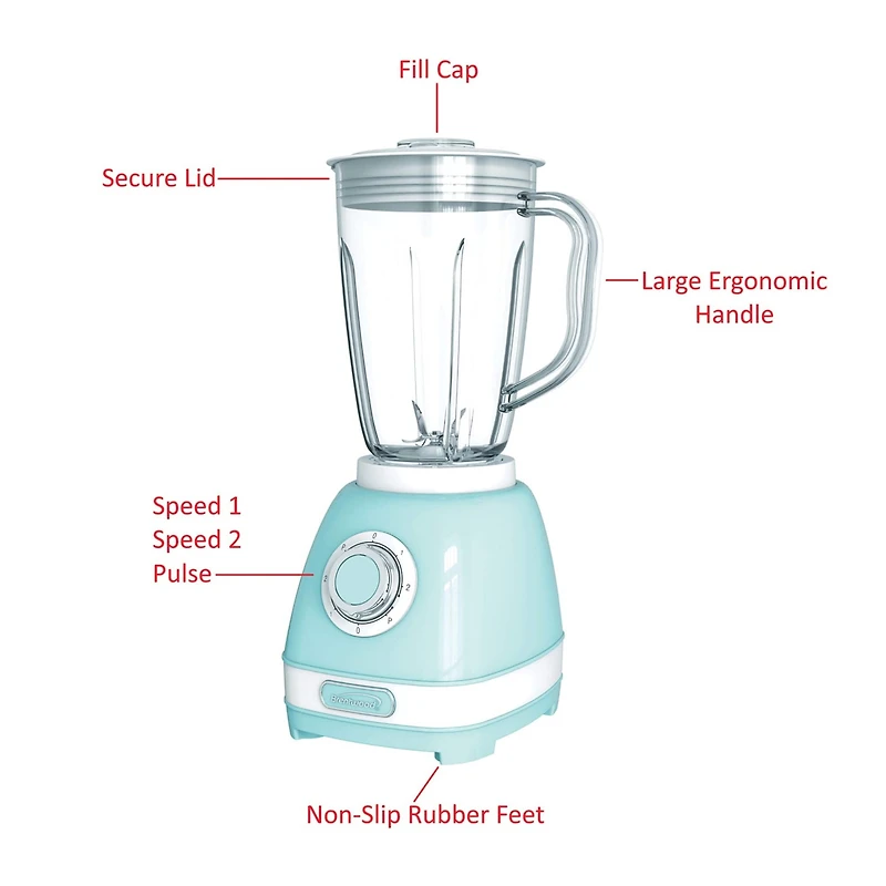 Brentwood 2 Speed Retro Blender with 50oz. Plastic Jar