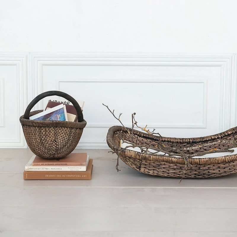 Hello Honey® 14" Brown Antique Finish Hand-Woven Wicker Basket