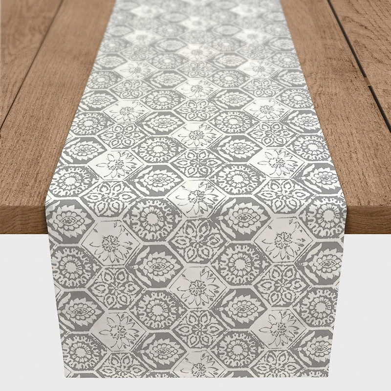 Gray Boho Tile 16" x 90" Cotton Twill Runner