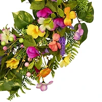22" Yellow & Pink Mixed Floral Artificial Spring Wreath