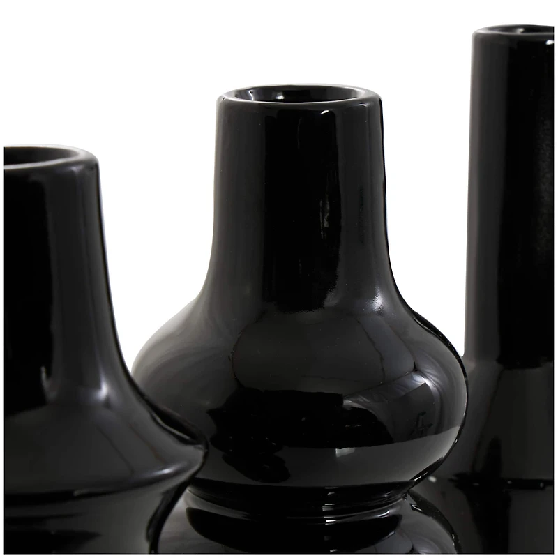 Black Ceramic Abstract Bubble Ribbed Vase Set