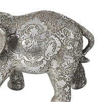 7" Silver Elephant Engraved Floral Sculpture