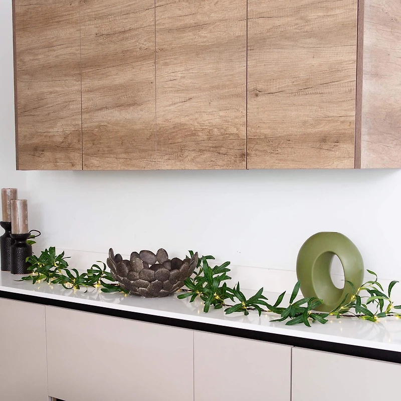 6.5ft. Pre-Lit LED Green Olive Leaf Garland