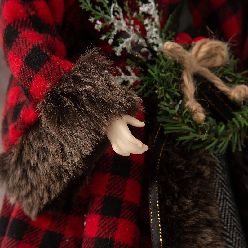 Glitzhome® 16" Red Plaid Faux Fur Angel Tree Topper