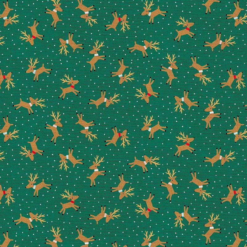 Fabric Editions Green Reindeer Toss Cotton Fabric