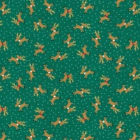 Fabric Editions Green Reindeer Toss Cotton Fabric
