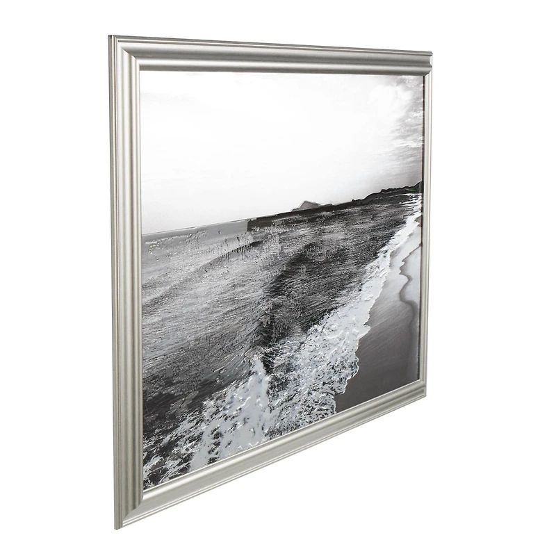 Silver Canvas Ocean Landscape Textured Framed Wall Art with Black & White Accents
