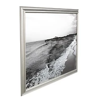 Silver Canvas Ocean Landscape Textured Framed Wall Art with Black & White Accents