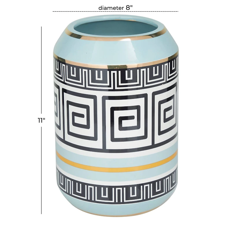 Teal Stoneware Modern Vase, 11" x 8" x 8"