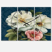 Designart Handpainted Blue Damask Flowers Farmhouse 3 Panel Wall Clock