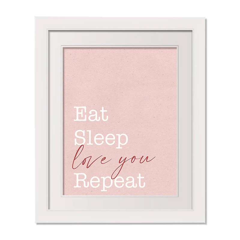 16" x 20" Eat Sleep Love White Framed Print Wall Art