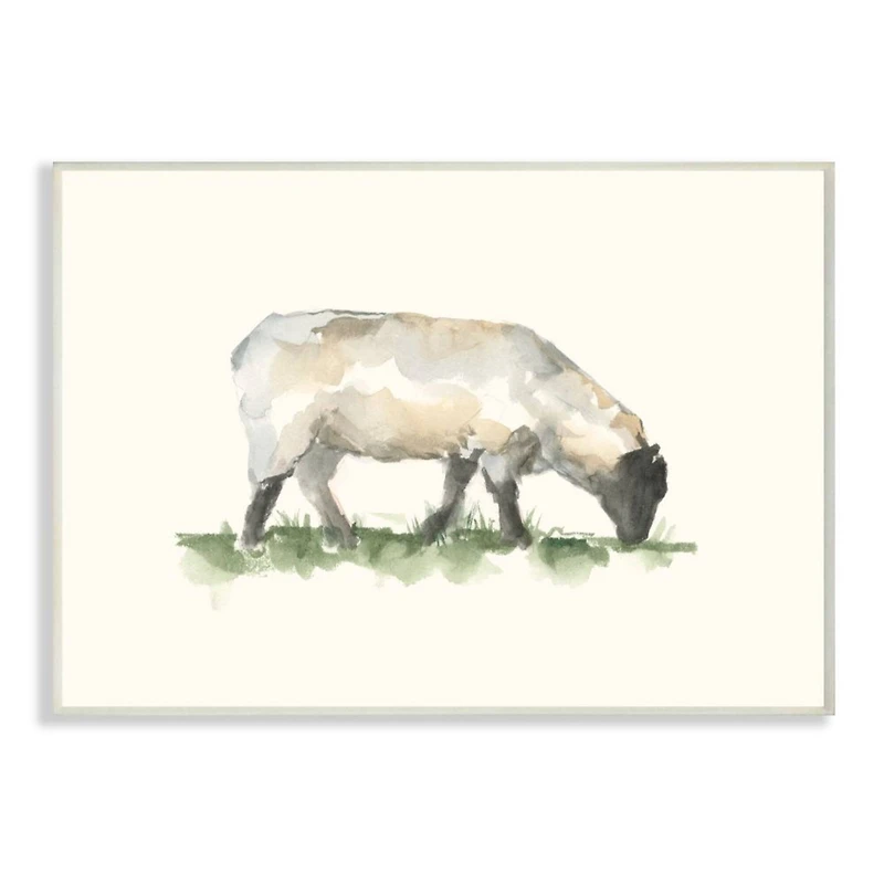 Stupell Industries Grazing Sheep Grass Field Farm Animal Painting Wall Plaque