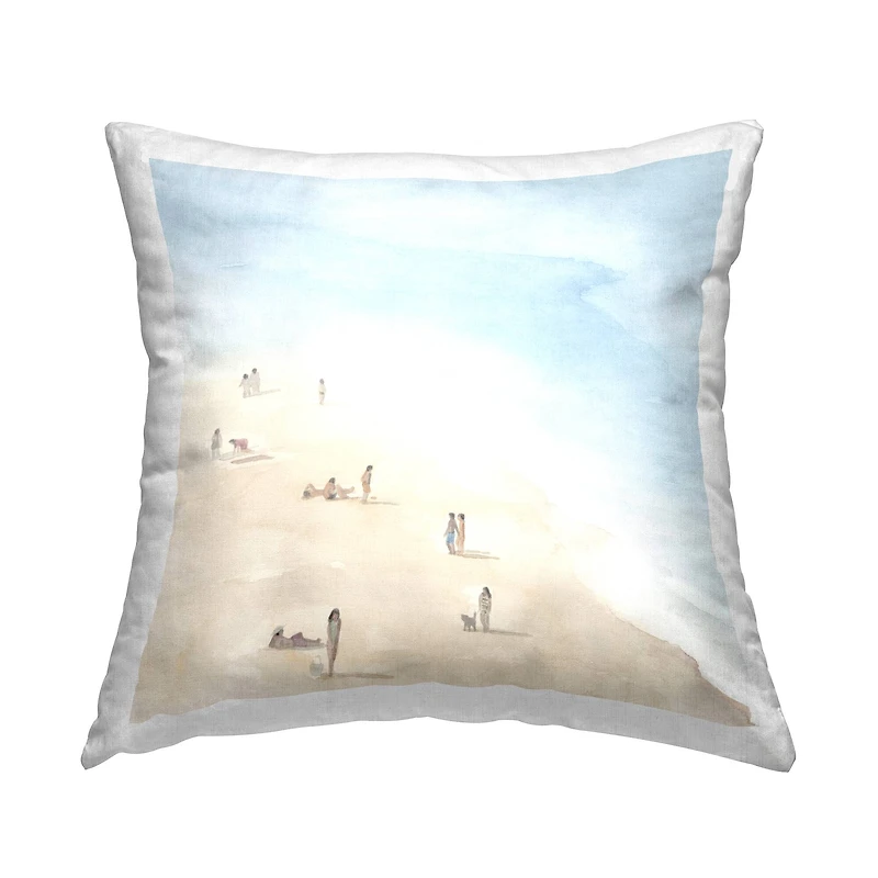 Stupell Industries People Lounging at Beach Soft Blue Coastal Landscape Throw Pillow 18" x 18"