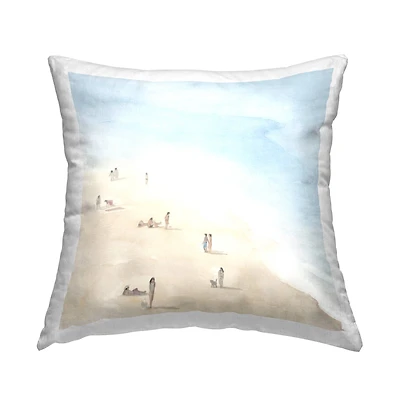 Stupell Industries People Lounging at Beach Soft Blue Coastal Landscape Throw Pillow 18" x 18"